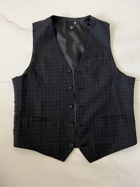 J Ferrar Black Plaid Men's Dress Vest M